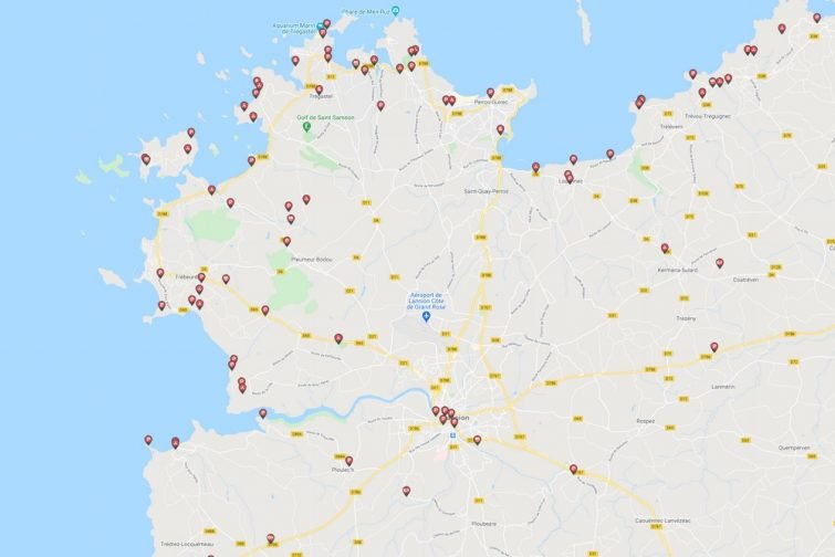 Carte Caramaps de la côte de Granit Rose