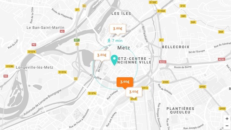 Carte des parkings pas cher à Metz