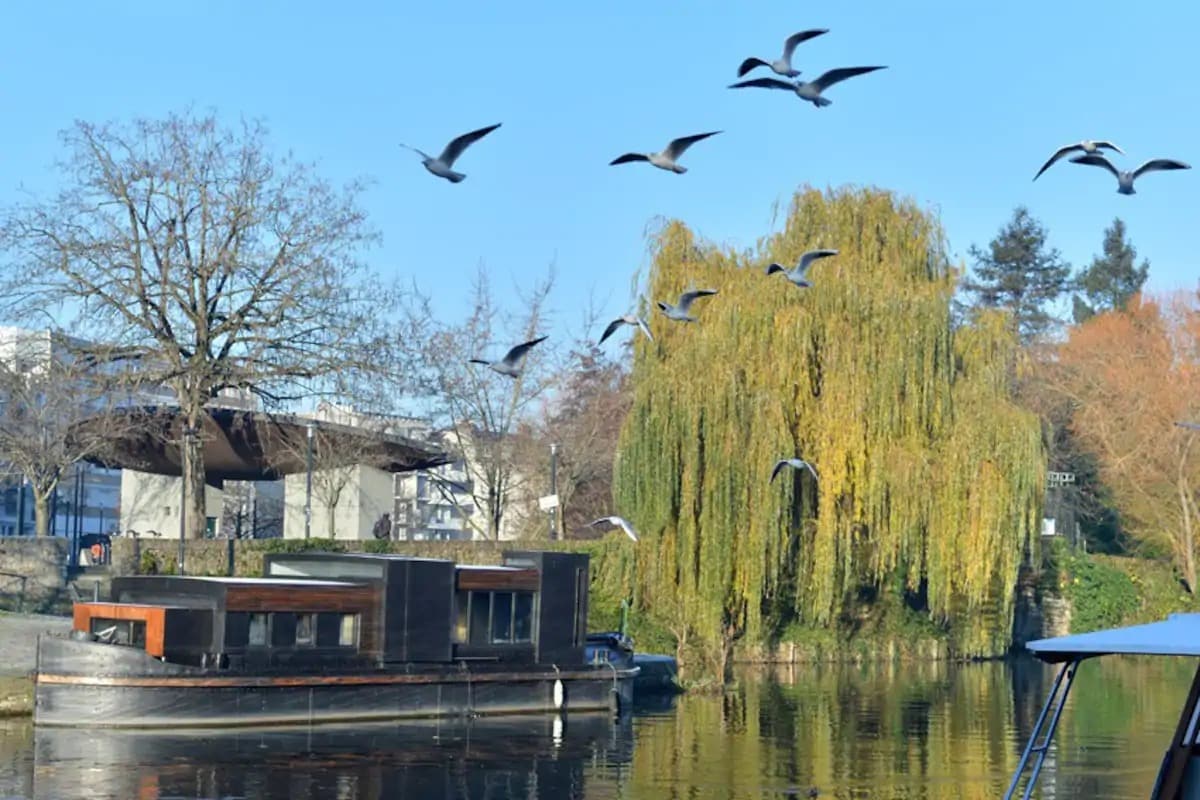 Péniche contemporaine dans le centre-ville de Nantes